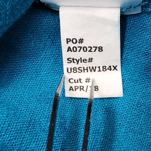 Market & Spruce Top Womens 2X Blue Linen Blend Ashlea Pleated Bell Sleeve V-Neck - Picture 8 of 11